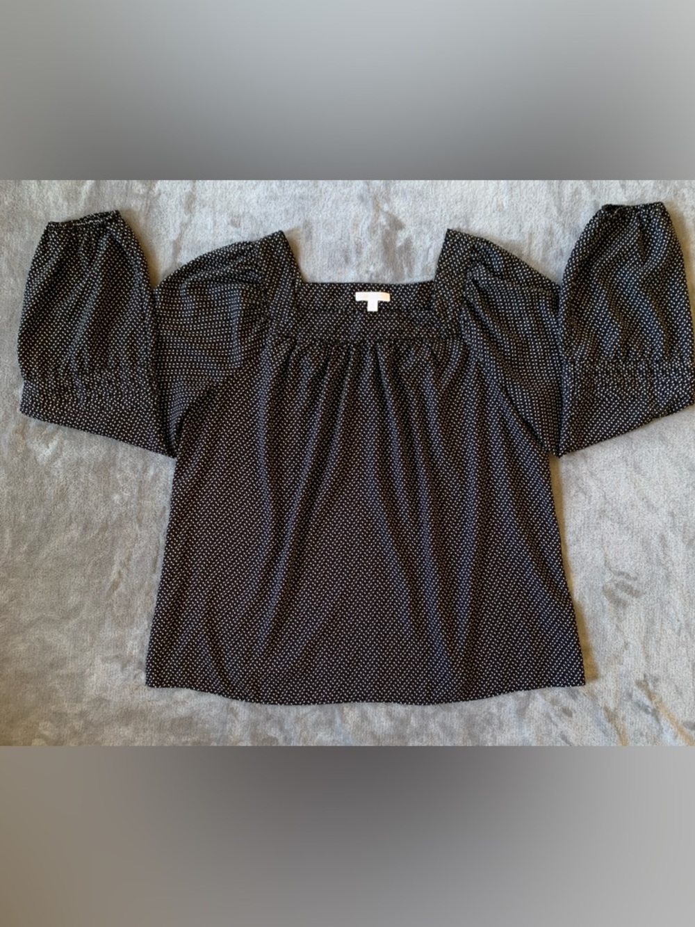 LC Lauren Conrad Black/Cream Square Neck Puff Sleeve Top